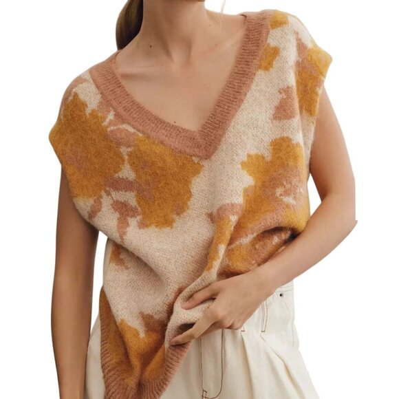 Anthropologie Maeve NWT V-Neck Loopy Floral Sweater Vest Oversized Size XS - Picture 4 of 10